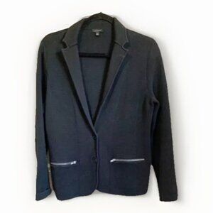 Talbots Women’s Medium Black Button Notch Collar Blazer Zip Pocket Quiet Luxury